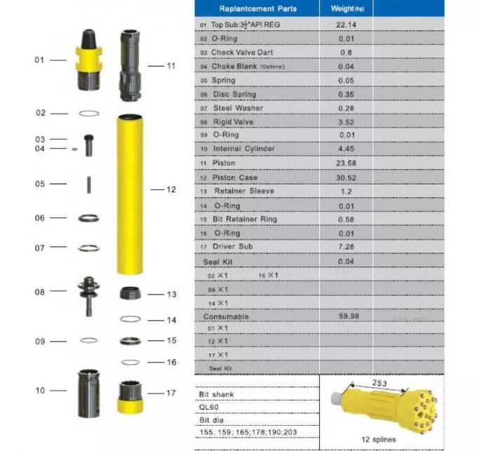 High Air Pressure QL60 DTH Drilling Hammer