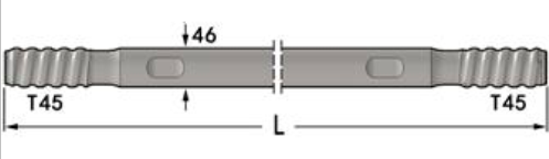 Threaded Drill Extension Rod T45 Thread For Bench Drilling / Long Hole ...